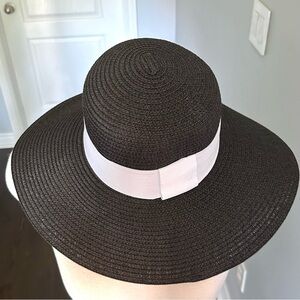 Nicole Marciano Wide Brim Bow Knot Black Straw Sun Hat
